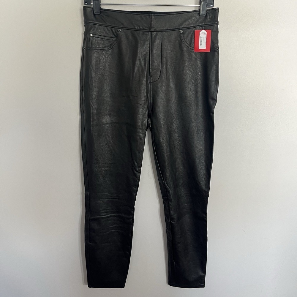 Spanx‎ Faux Leather-Like Ankle Skinny Pants Women's Noir Black Medium Petite NWT